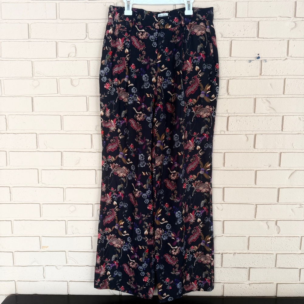 Robert Graham Women’s Pants Silk Floral Tropical Wide Leg Bird Tiger Resort Sz 6